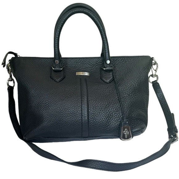 Cole Haan Pebble Leather Satchel Shoulder Crossbody Bag Tote Logo Minimalist Fob - Picture 1 of 16